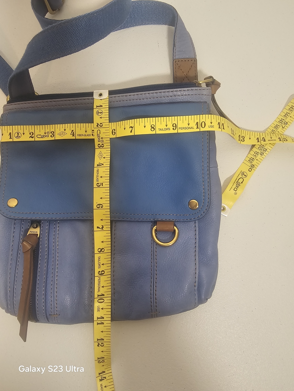Fossil Blue Shoulder Bag Adjustable Strap Zipper D Ring Contrast Stitching - Picture 9 of 9